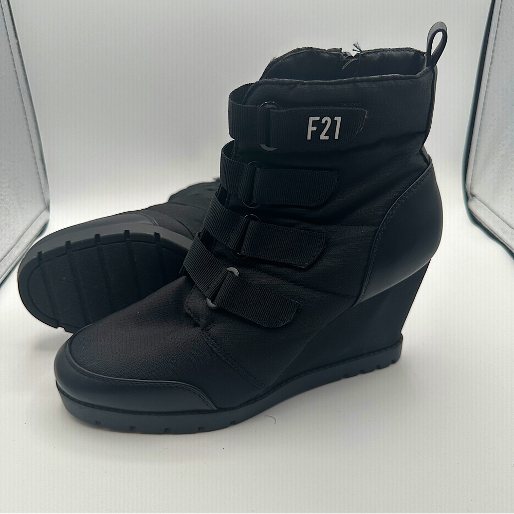 Black Forever21 ankle bootie wedges